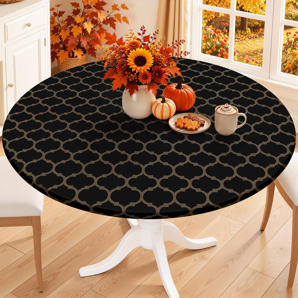Smiry 45"-56" Round Fitted Tablecloth, Waterproof Plastic Table Cover