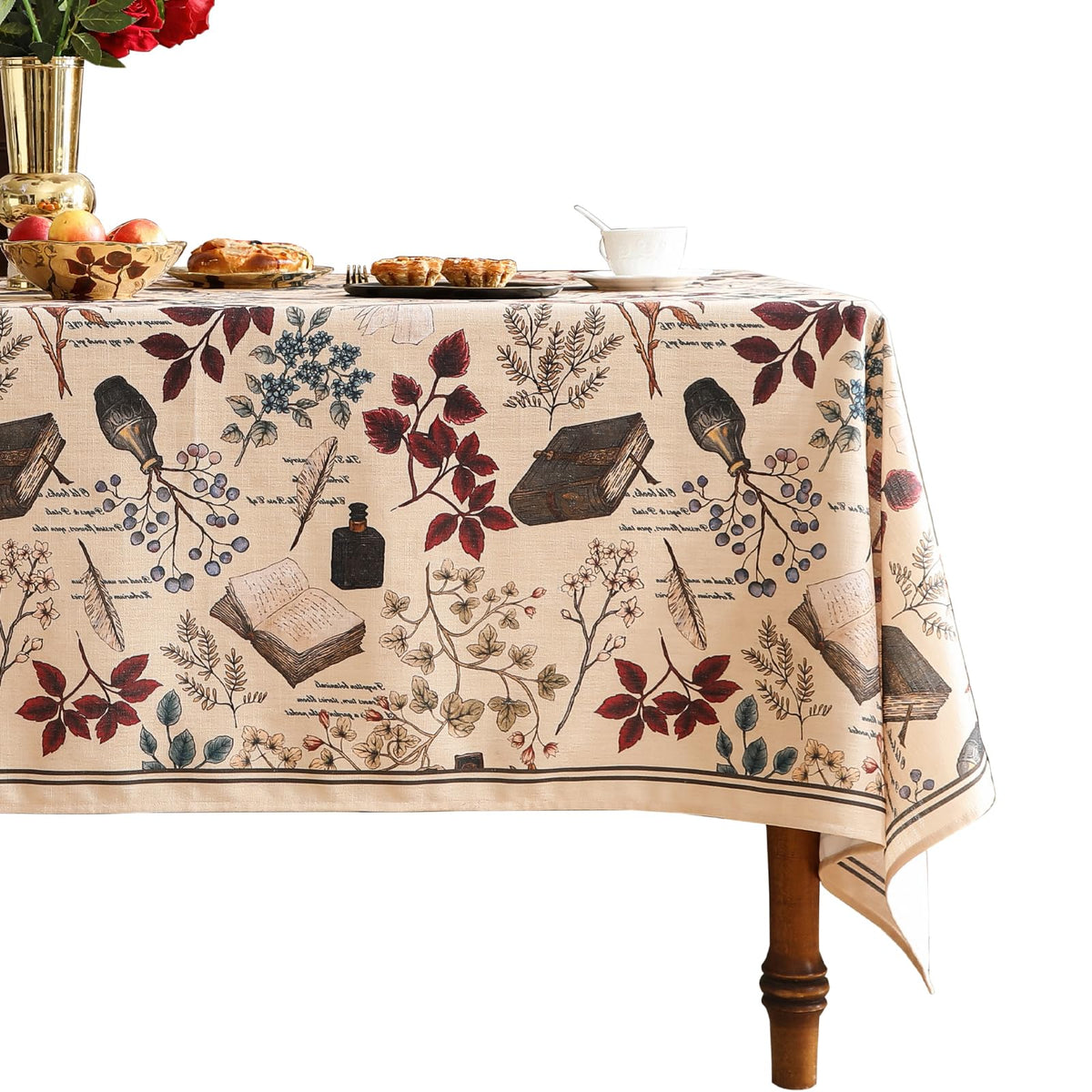 ISAENNE Designer Vintage Small Square Floral Tablecloth,55"x55"