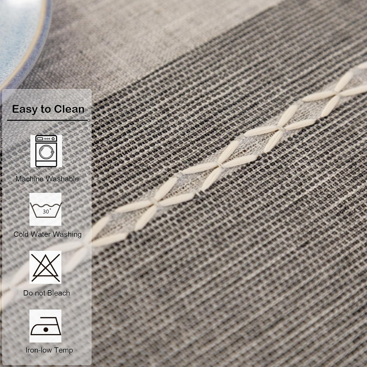 Waterproof Cotton Linen Washable Round Tablecloth 52 Inch Grey