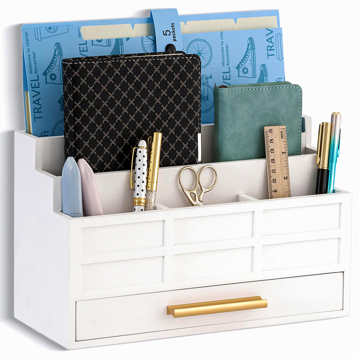Desk Organizer with Drawer, Countertop Bill Mail Organizer and File Storage