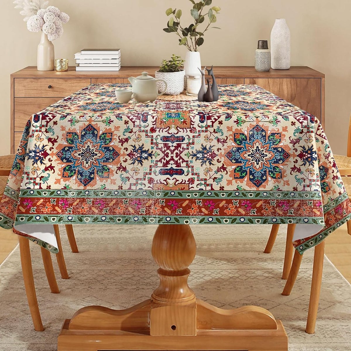 Hexagram Boho Tablecloth 60x84 Inches Rectangle, Bohemia Style Tablecloth