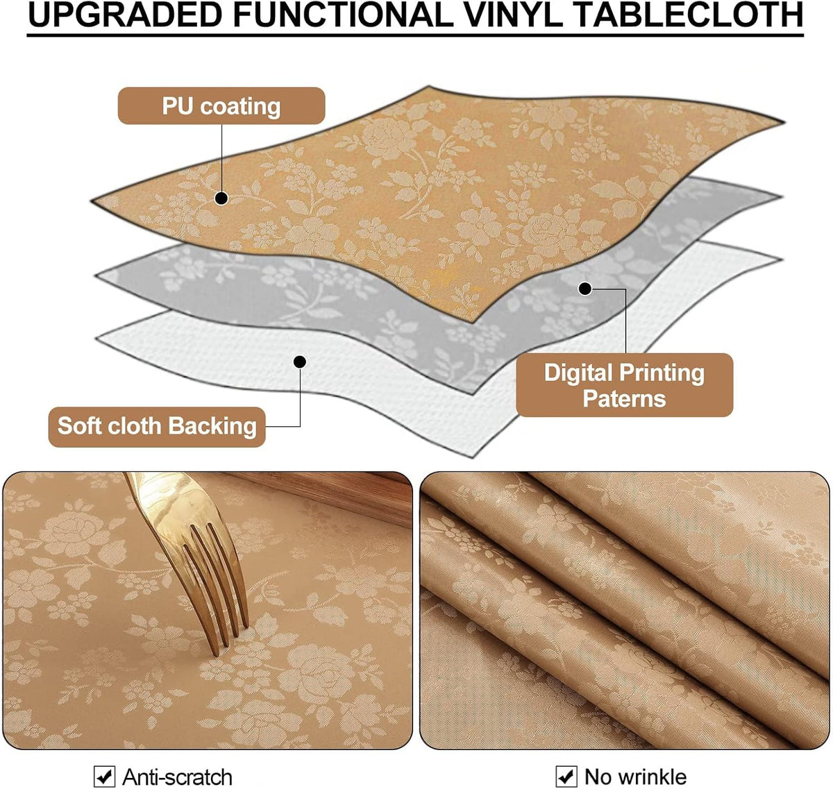 Smiry Rectangle Waterproof Heavy Duty Vinyl Tablecloths, 52 x 70 Inch