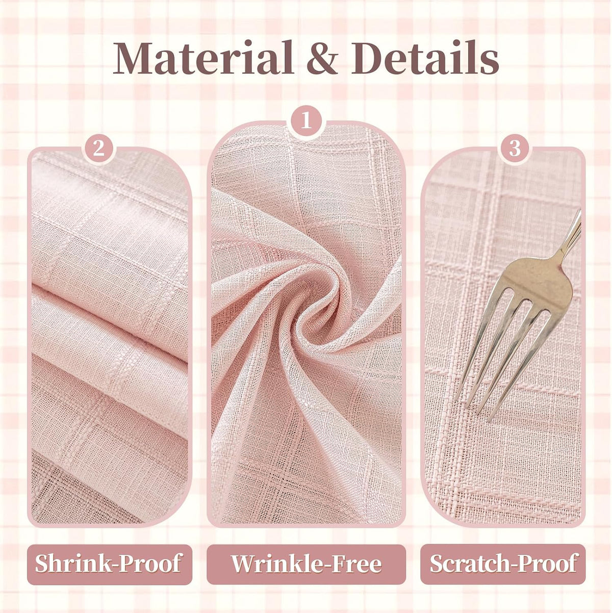 Laolitou Light Pink Embroidered Grid Tablecloth, Wrinkle Resistant, 52"x70"