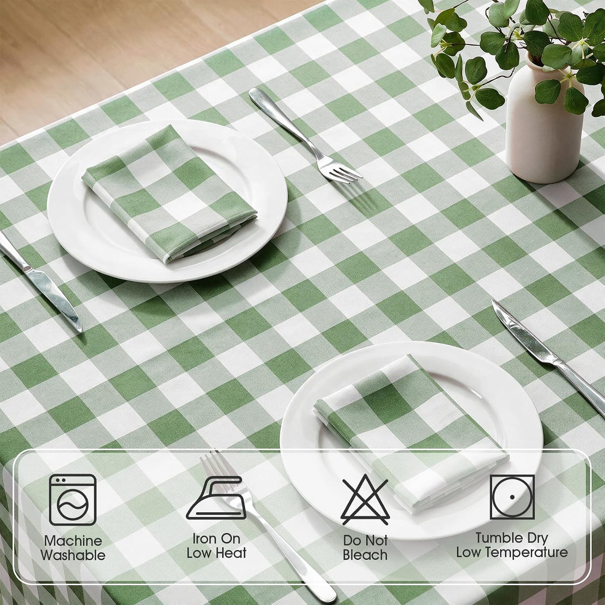 Veblandy Checkered Tablecloth Rectangle Waterproof Gingham Table Cloth Washable Buffalo Plaid Table Cover Wrinkle Free for Kitchen, Dining and Outdoor Picnic, 52 x 70 Inch, Sage Green and White