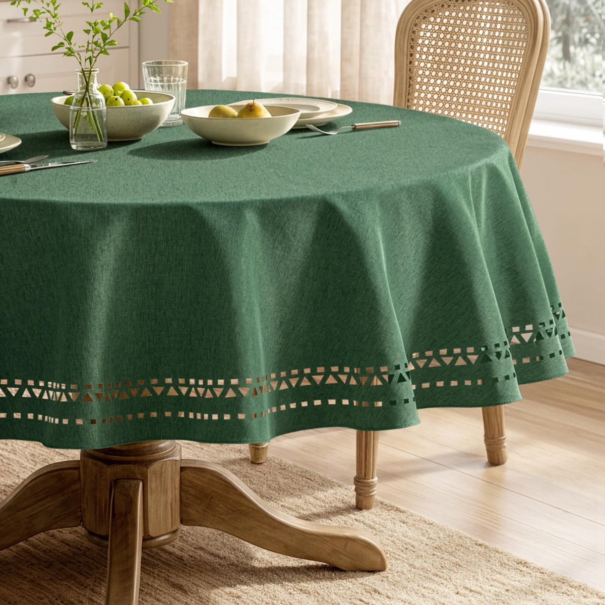 MIULEE 60 Inch Round Tablecloth with Decorative Cutouts Beige