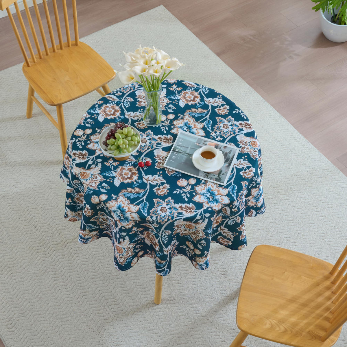Rectangle Tablecloth 52" x 70" 100% Waterproof Fabric — Wipe-Clean, Tear-Proof Decorative Table Cover for Indoor & Outdoor Dining Elegant Patterns for Kitchens, Dining Rooms, Wynona