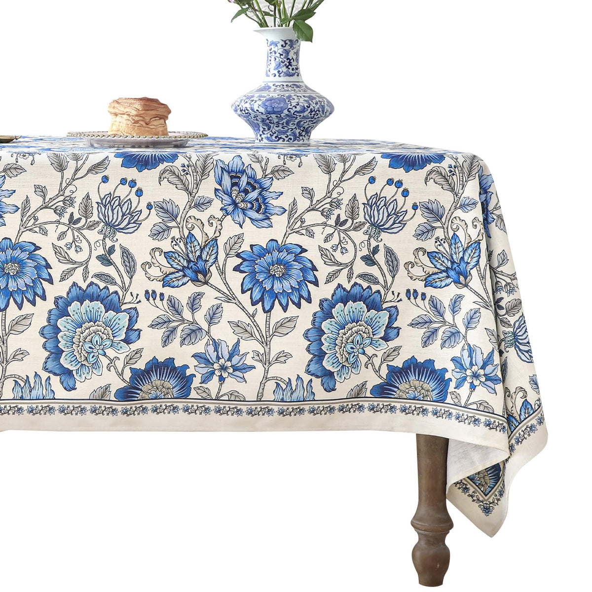 ISAENNE Designer Vintage Square Large Floral Tablecloth,67"x67"