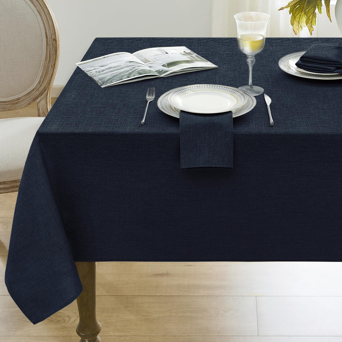 Softalker Faux Linen Round Fall Tablecloth 70 Inch, Autumn Table Cloth with Pumpkin & Maple Leaves, Orange Circle Table Cover Water Resistant for Outdoor, Thanksgiving, Kitchen-Harvest Themed