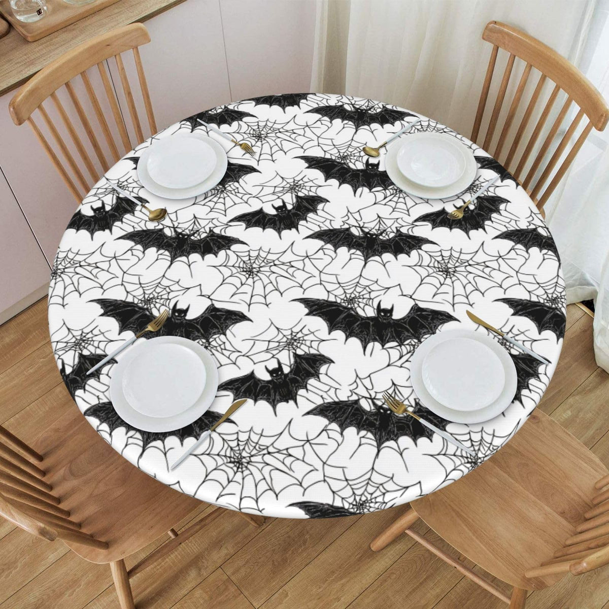 Elastic Edge Round Fitted Tablecloth, Waterproof Cover for 40"-44" Tables