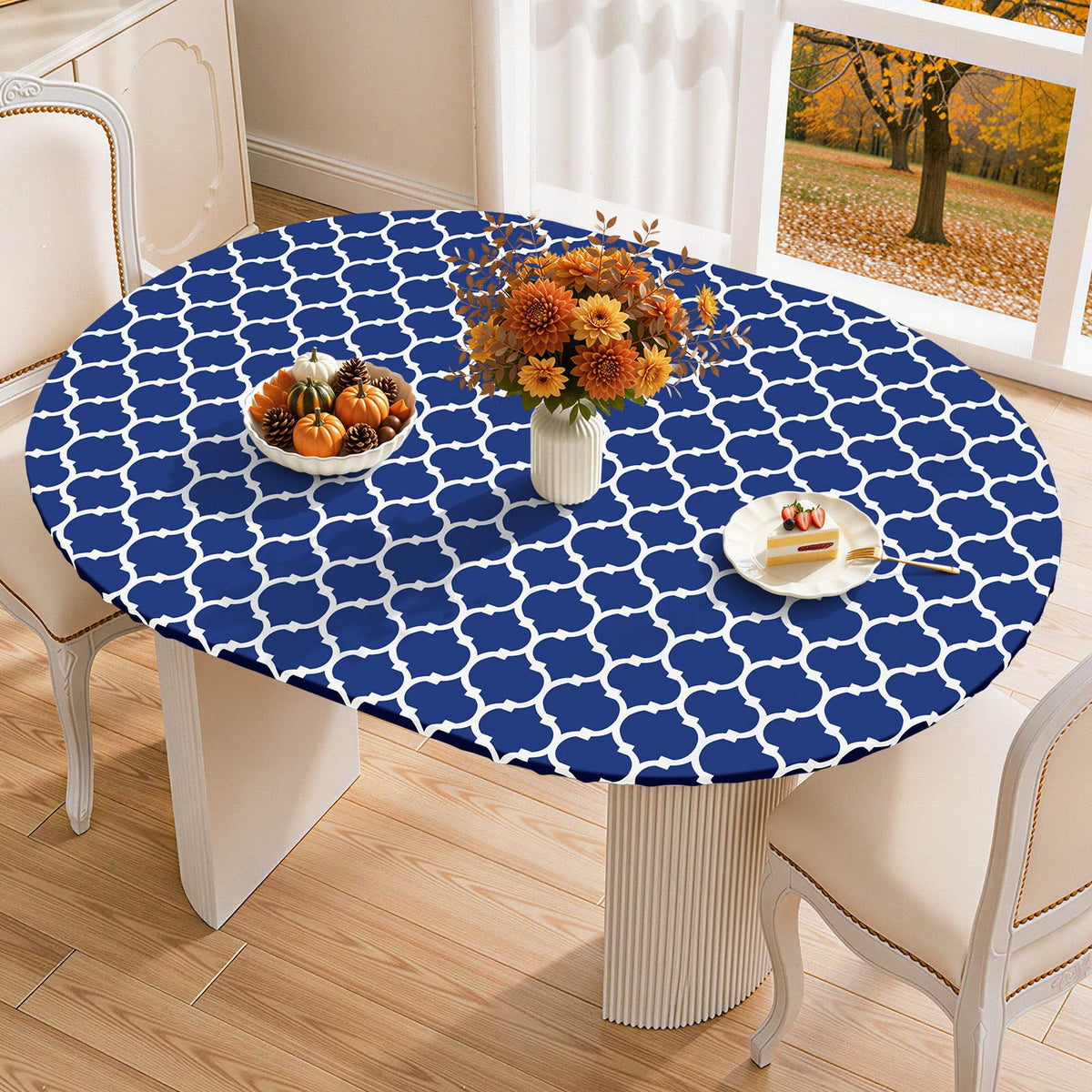 Smiry 45"-56" Round Fitted Tablecloth, Waterproof Plastic Table Cover