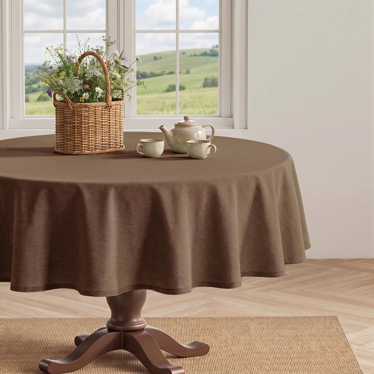 IVAPUPU Textured Linen Rectangle Table Cloth, Sage Green, 52 x 70 Inch