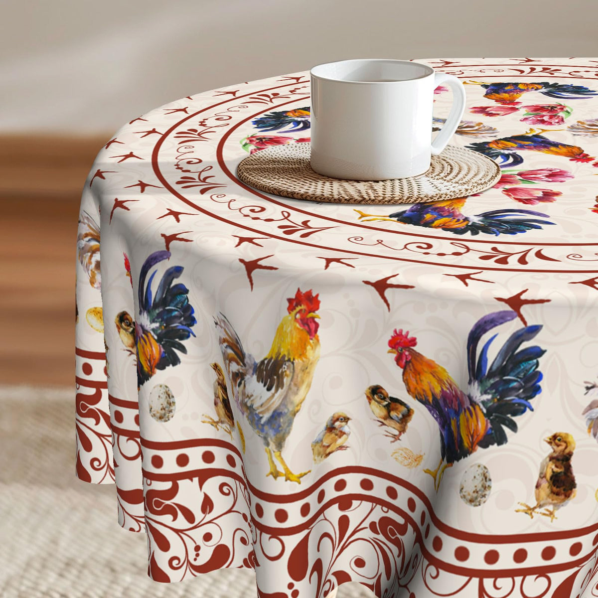 Imiss Floral Round Tablecloth Durable Washable Table Cover Bohemian Blue Red Floral Branches Decorative Farmhouse Table Cloth 60 Inch for Kitchen Dining Party Camping