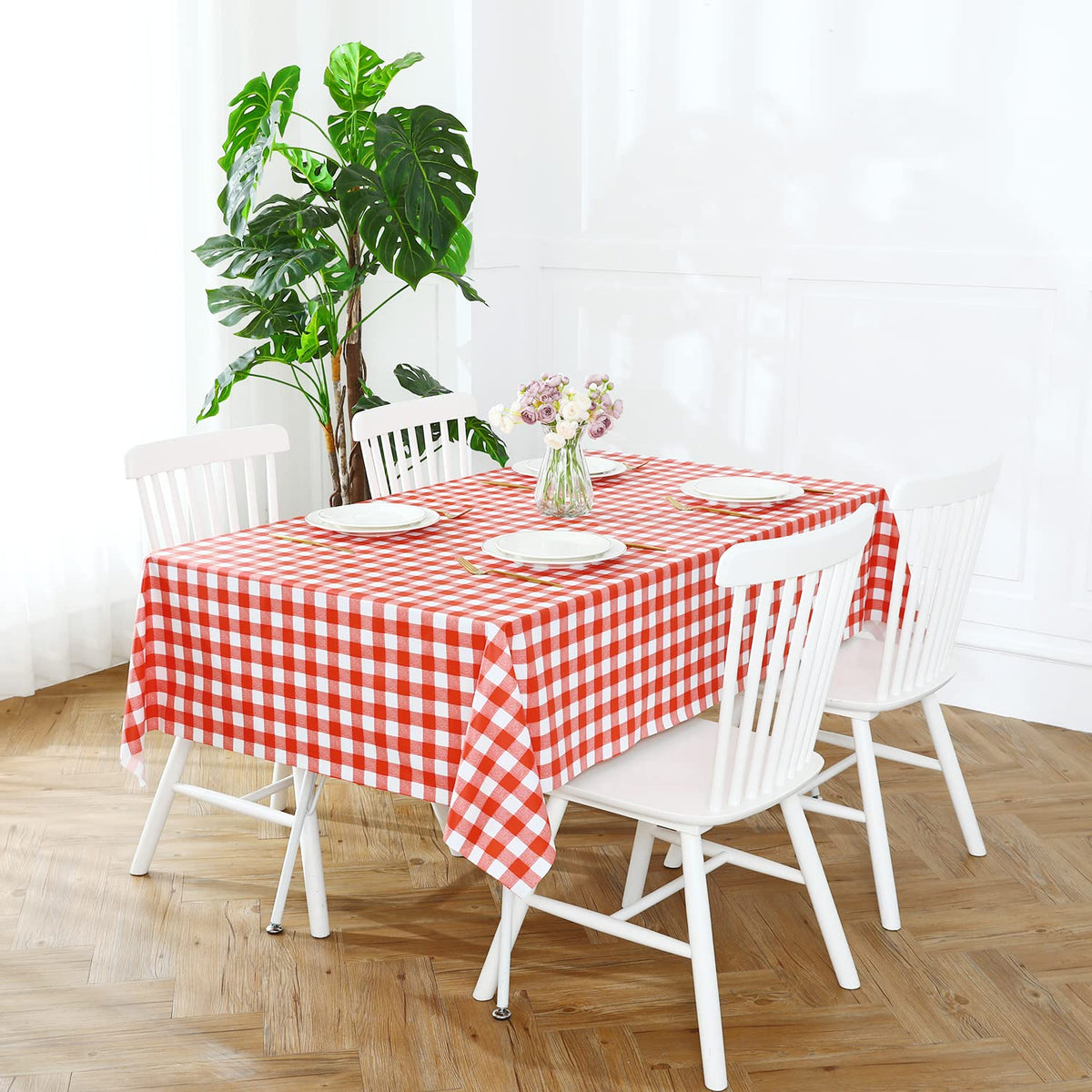 Romanstile Gingham Vinyl Tablecloth, Rectangle 54 x 78, Light Blue