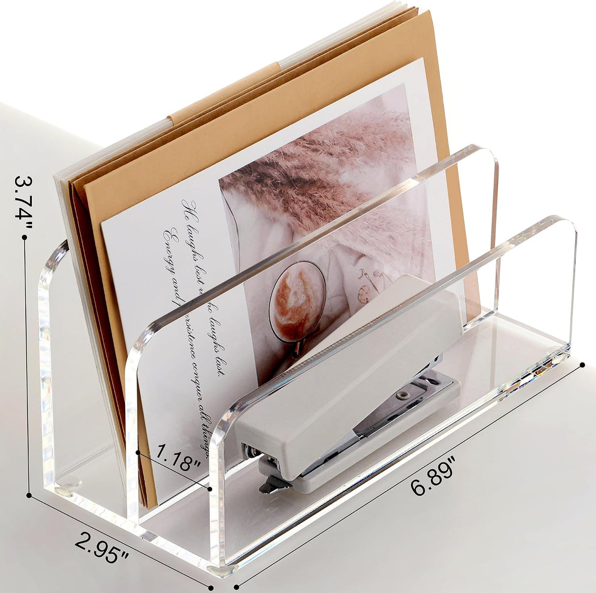 SANRUI Acrylic Mail Sorter Desktop Organizer Holder, 2 Compartments Clear