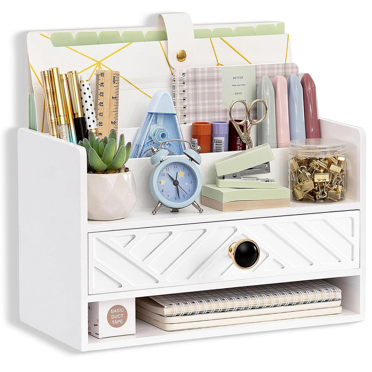 Desk Organizer with Drawer, Countertop Bill Mail Organizer and File Storage