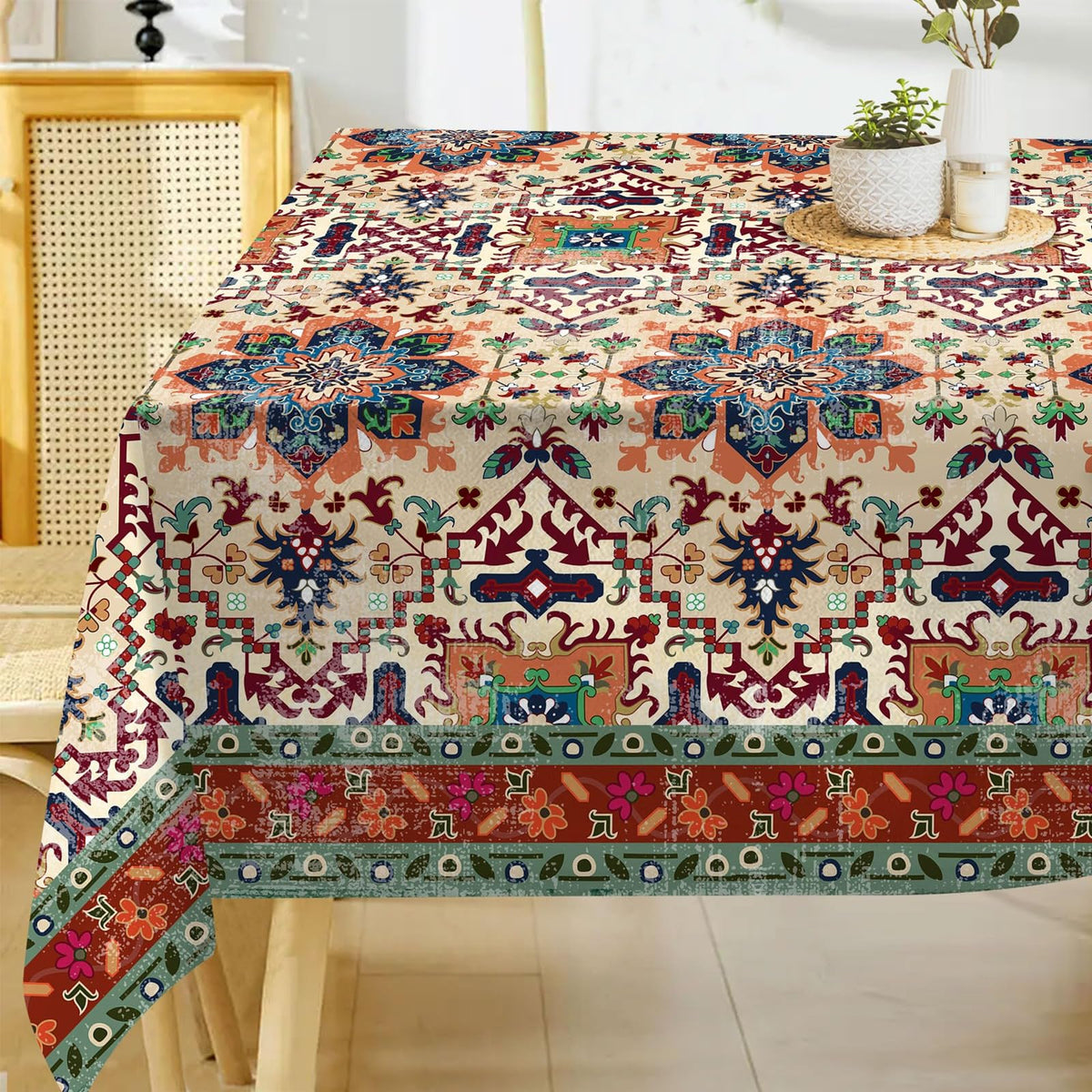 Hexagram Boho Tablecloth 60x84 Inches Rectangle, Bohemia Style Tablecloth