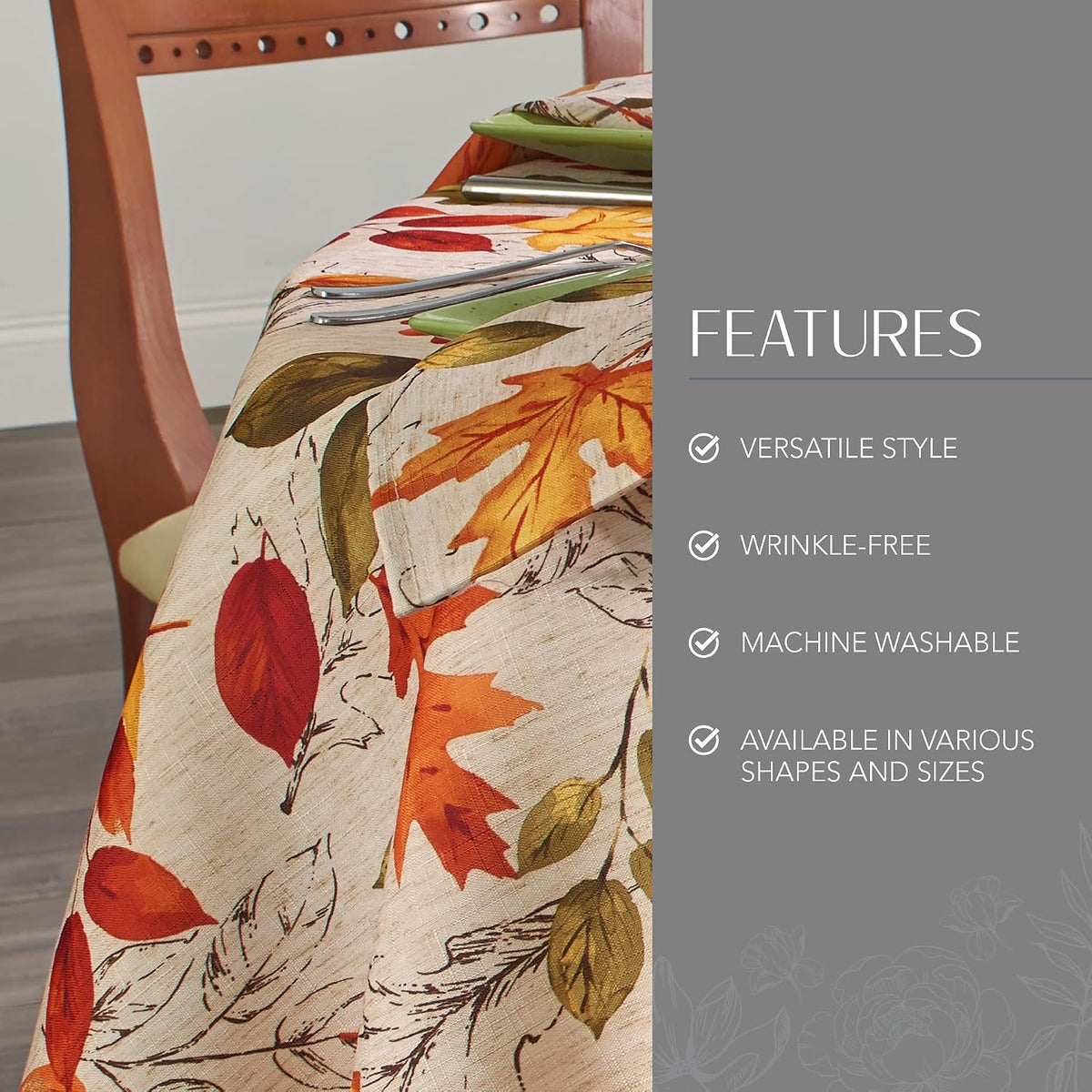 Threadmade Autumn Leaves Fall Printed Tablecloth, Multicolor - 70" W x 70" L Round