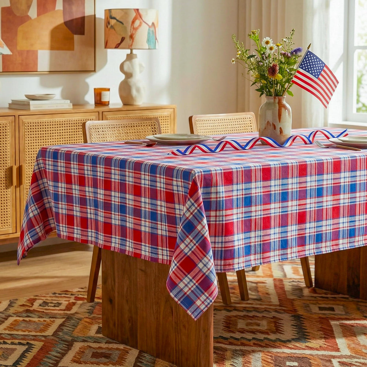 Rectangle Plaid Tablecloth for Thanksgiving, 60x84 inches