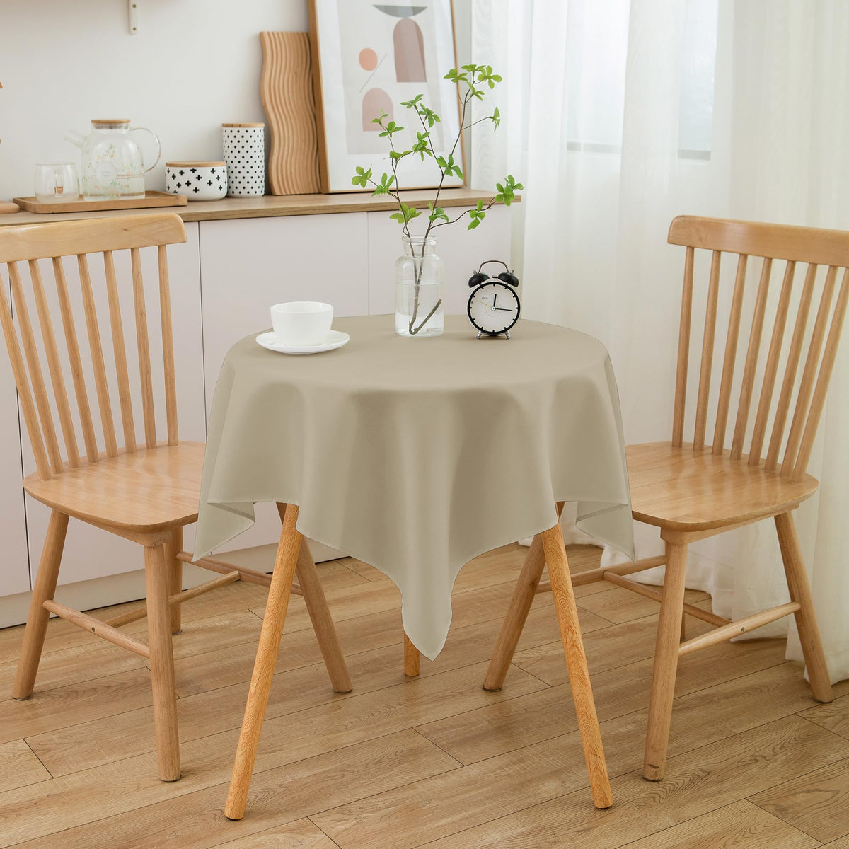 sancua Natural Square Tablecloth 54x54 Inch Fabric Card Table Cloth, 2 Pack