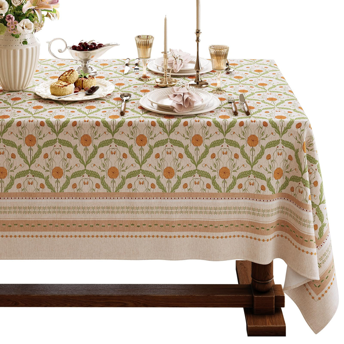 Designer Linen Tablecloth Rectangular, 67" x 118", Dahlia