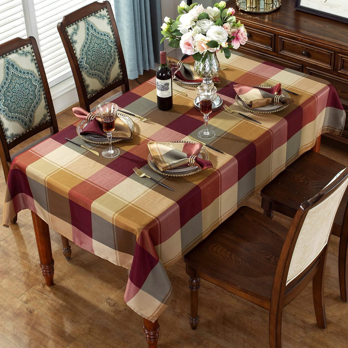 SASTYBALE Rectangle Tablecloth 52 x 70 Inch, Red, Checkered Table Cloths