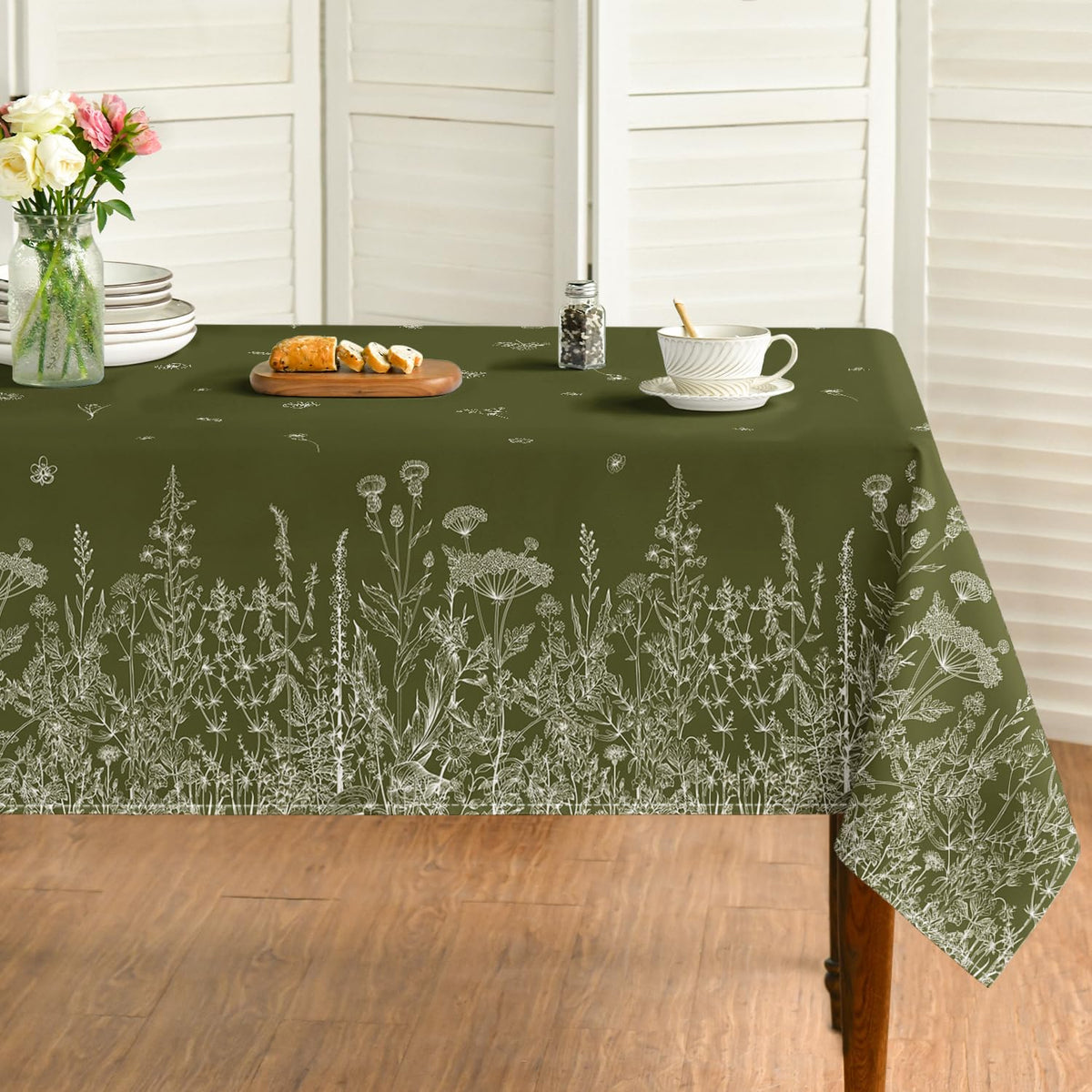 Horaldaily Spring Tablecloth 60 x 84 Inch Rectangular Black Wild Flower