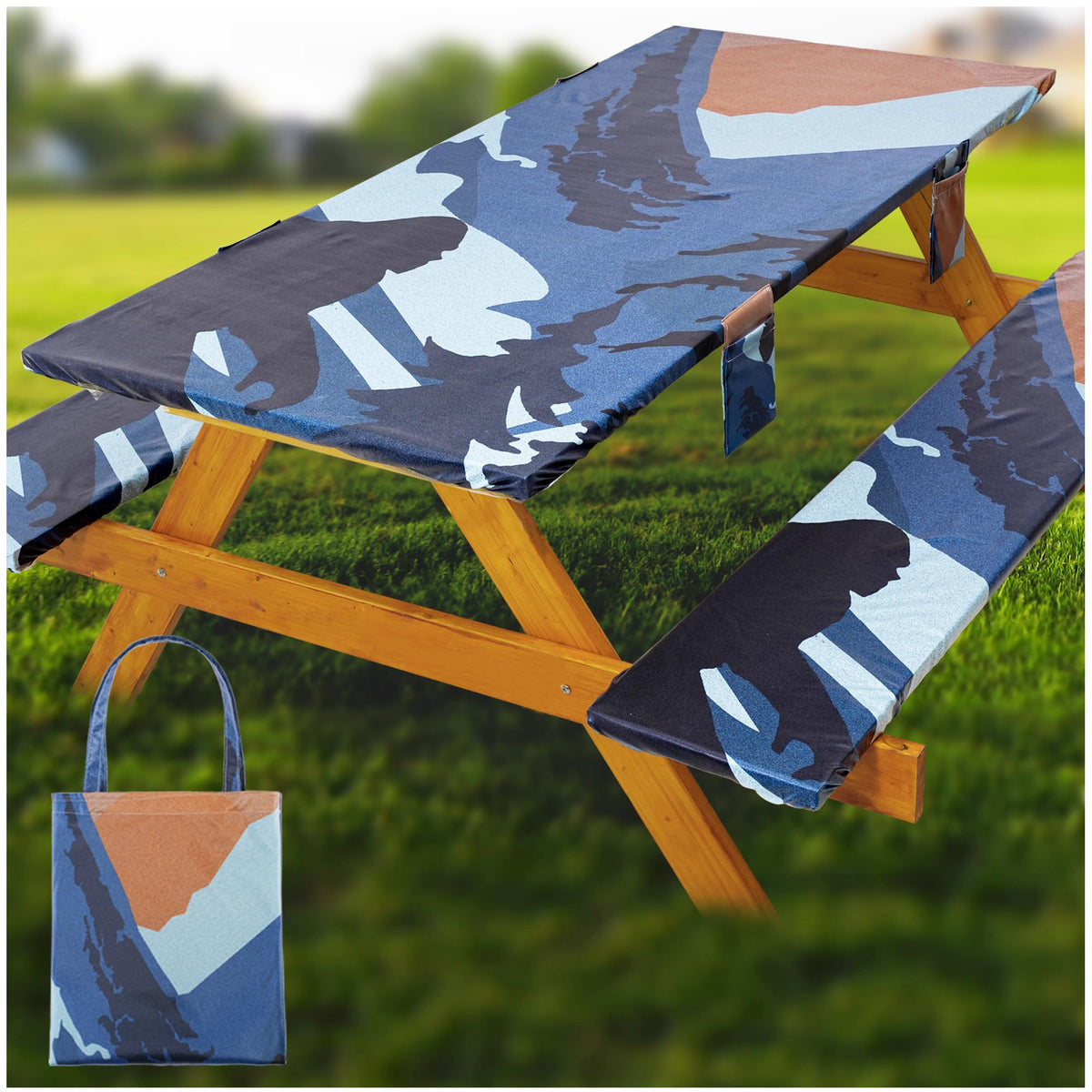 Fitted Picnic Table Cover with Bench Covers Vinyl Waterproof Elastic Edges Fitted Rectangle Tables Patio Tablecloth Camping Gear and Essentials Rv Accessories Road Trip Supplies Car Travel Must Haves