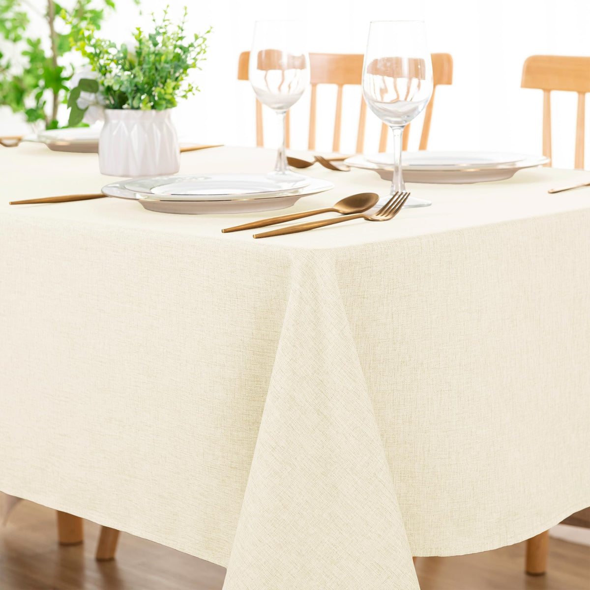DWCN Rectangle Faux Linen Tablecloth, Table Cover, 52 x 70 Inch, Beige