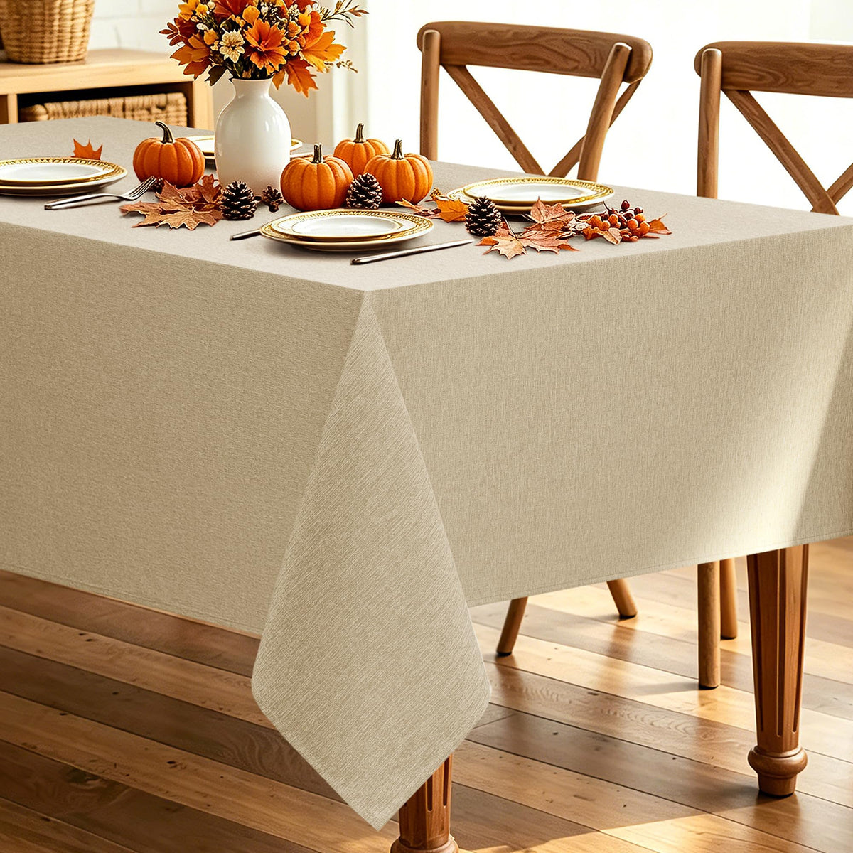 Decorelia Faux Linen Round Tablecloths 60 inch, Waterproof Decorative Washable Texture Rustic Circle Table Cloth Cover for Dining Kitchen Party Farmhouse Outdoor(Round (2-4 Seats),Sage Green)