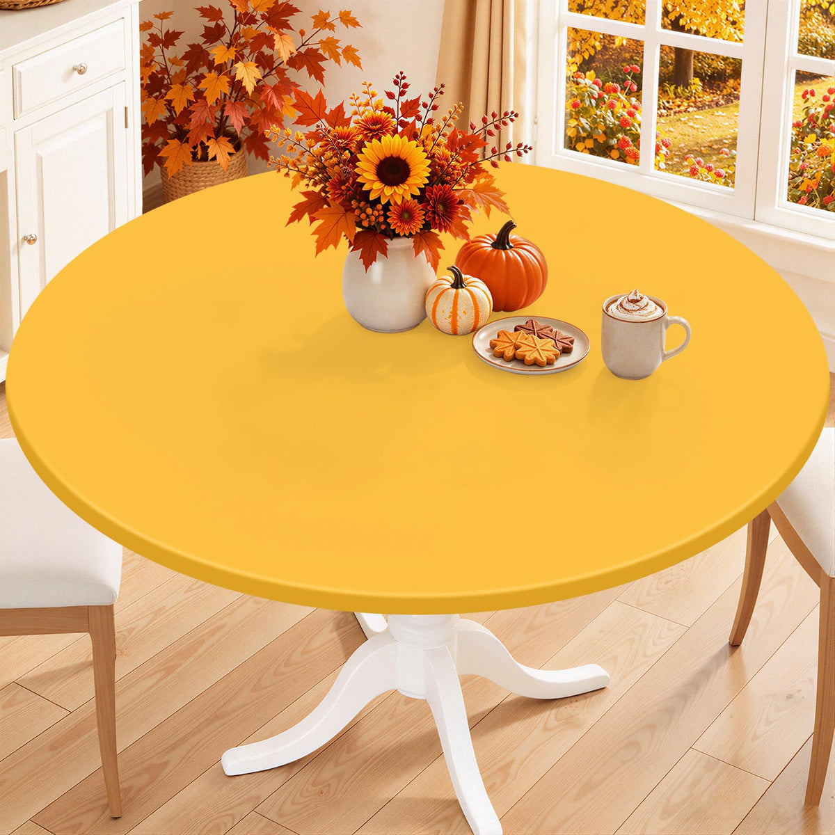 Smiry 45"-56" Round Fitted Tablecloth, Waterproof Plastic Table Cover