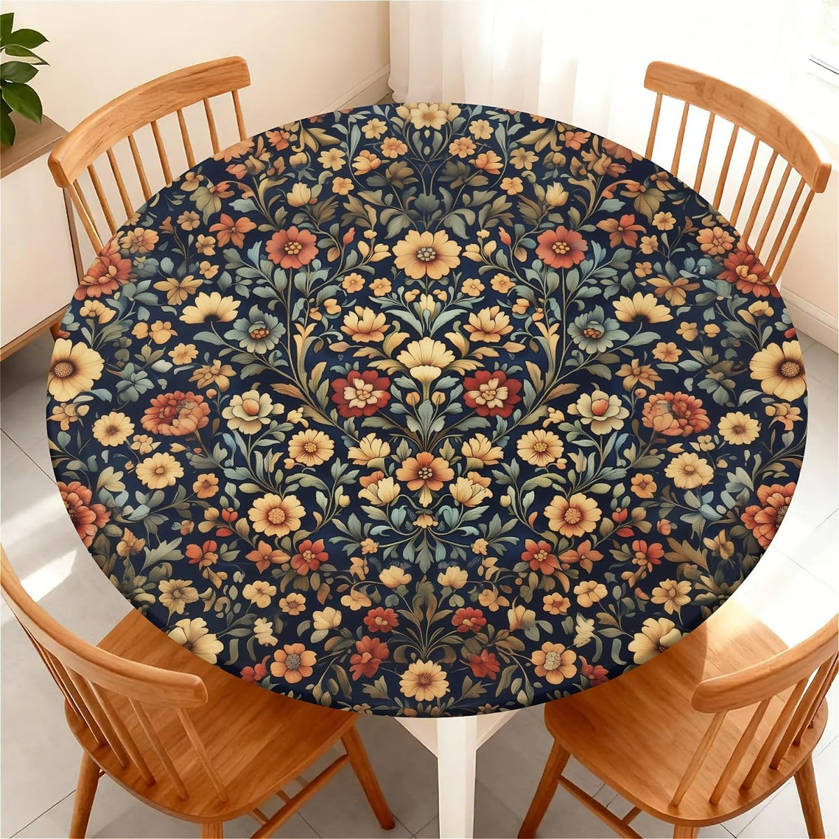 Round Fitted Tablecloth with Elastic Edge, Waterproof Stain Resistant Fabric Table Cover for 45"-48" Round Table, Indoor Outdoor Dining, Kitchen Decor, Camping, Party, Holiday, Black White Marble