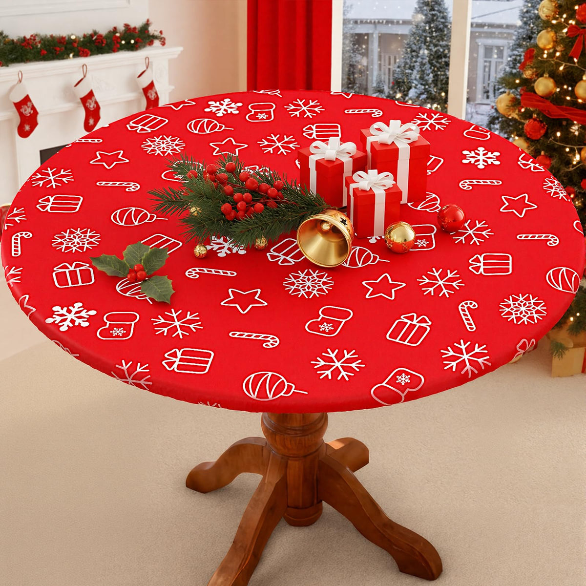 Smiry Thanksgiving Round Spandex Tablecloth, Fitted Cover for 36"-44" Table