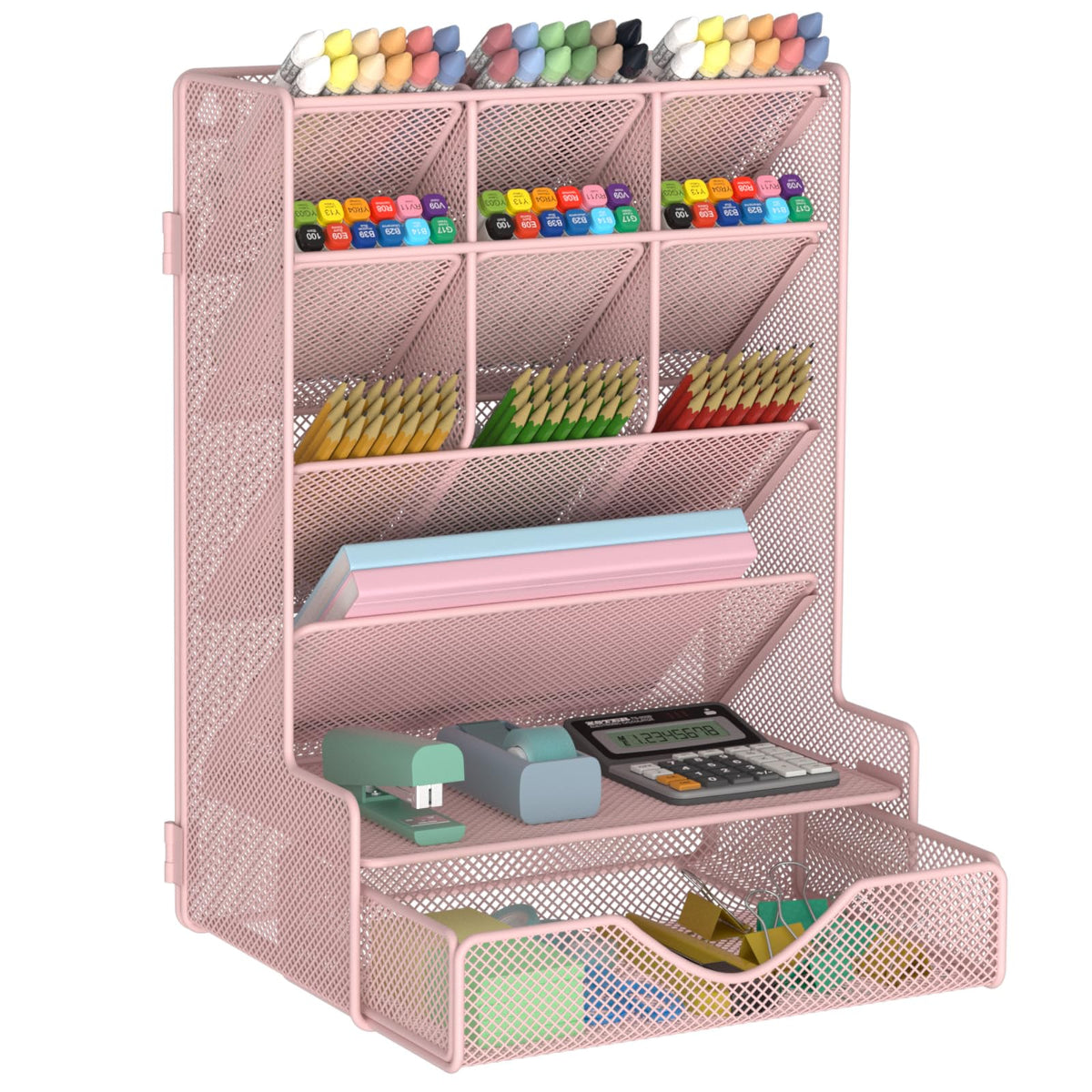 BOHDK Pen Organizer for Desk, Multi-Functional Desk Organizer, Wall Mount Pen Holder with Drawer for School, Office, Home, Art Supplies, Black