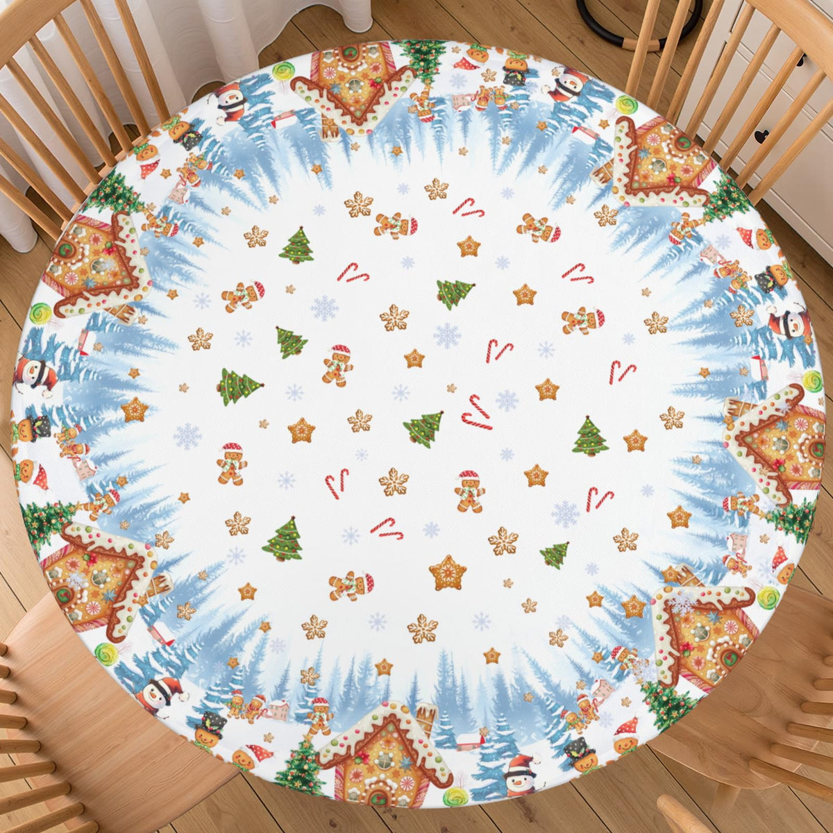 Fall Round Fitted Tablecloth with Elastic Edge Orange Blue White Thanksgiving Pumpkin Table Cover 40-44 Inch Autumn Leaf Washable Table Cloth for Kitchen Dining Room Party Decor