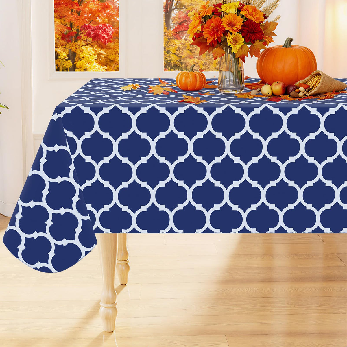 Smiry Rectangle Table Cloth, Flannel Backed Vinyl Tablecloth, 60"x84"