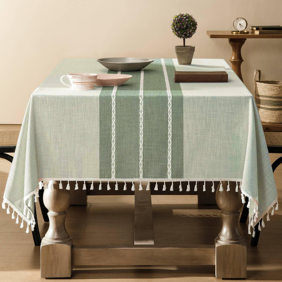 ZeeMart Contrast Linen Square Table Cloth 60x60 Inch Brown