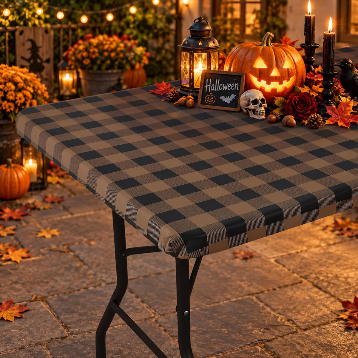 Smiry 6 Foot Picnic Table Cloth, Flannel Backed Fitted Vinyl tablecloths