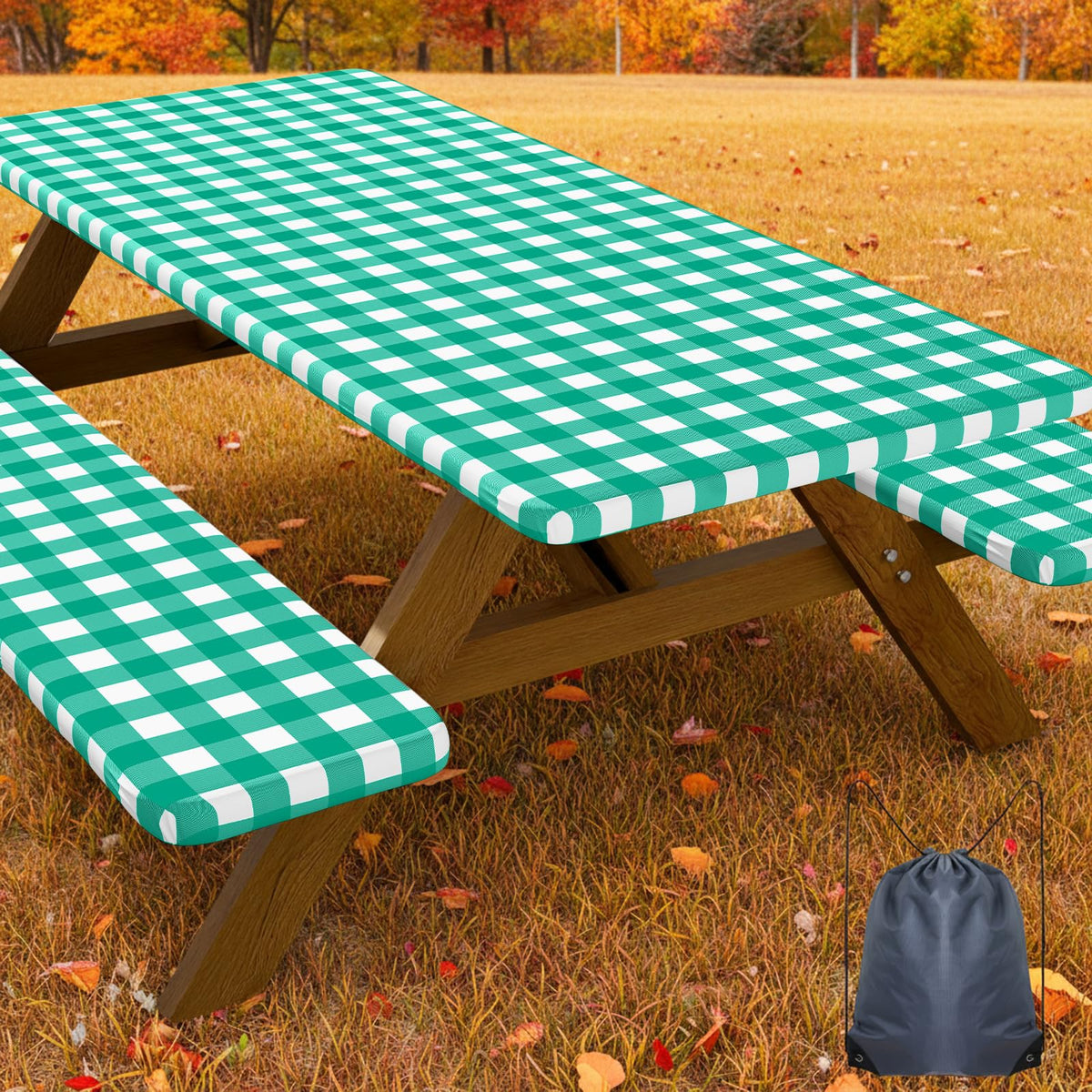 Smiry 6FT Picnic Table Cover with Bench Covers, Elastic Fitted Tablecloth