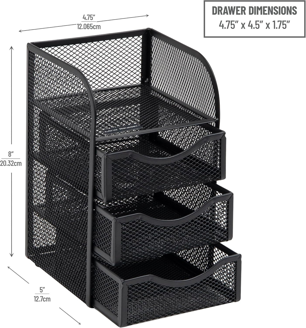 Mind Reader Desktop Accessory Storage, Paper Binder Clip Basket, Workspace, Office, Metal Mesh, 4.75"L x 5"W x 8"H, Black