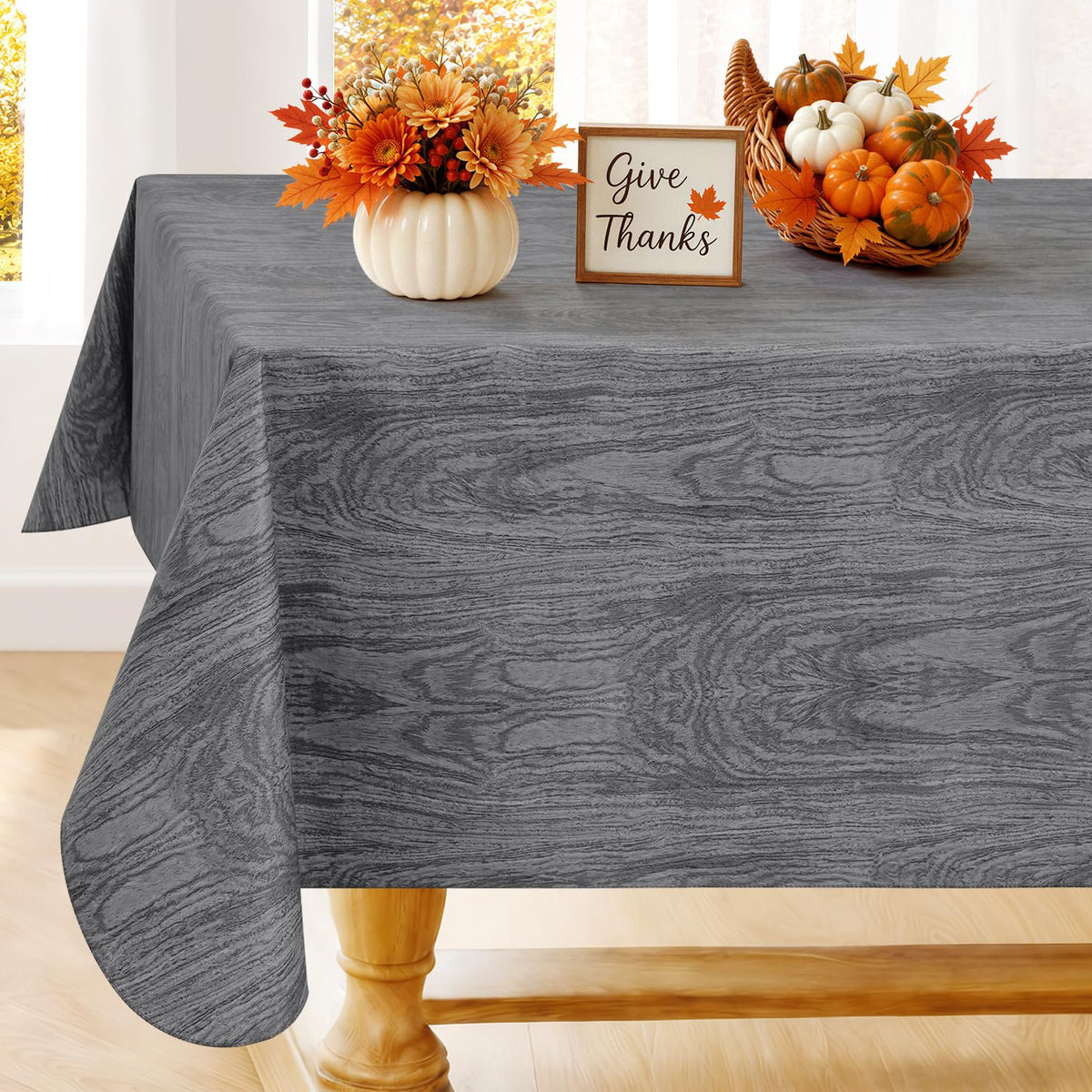Smiry Rectangle Table Cloth, Waterproof Vinyl Tablecloths with Flannel Backing, Wipeable Spillproof Plastic Wood Grain Table Cover for Dining, Indoor and Outdoor (Beige, 60 "x 84")