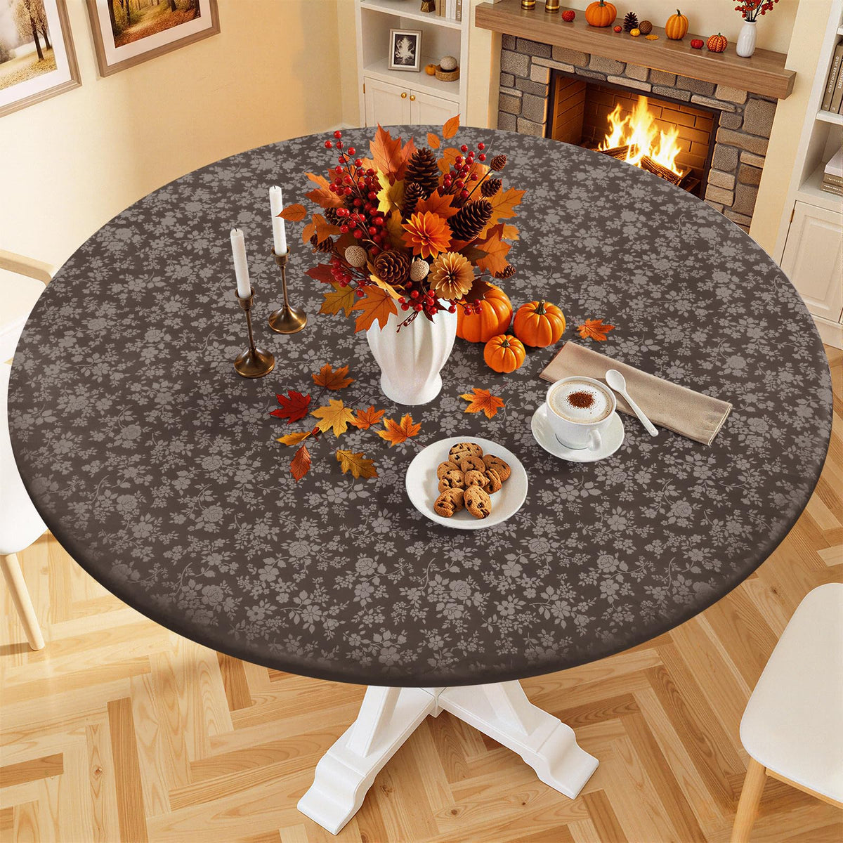 Smiry Waterproof Heavy Duty Vinyl Fitted Tablecloth for 36"-44" Round Table