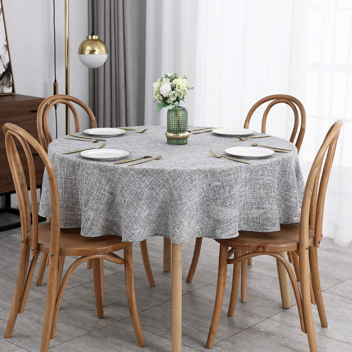 maxmill Flaxy Faux Linen Table Cloth with 2-Tone Slubby Texture Wrinkle Resistant Anti-Shrink Soft Tablecloth for Kitchen Dining Tabletop for Banquet Parties Rectangle 52 x 70 Inch Light Grey