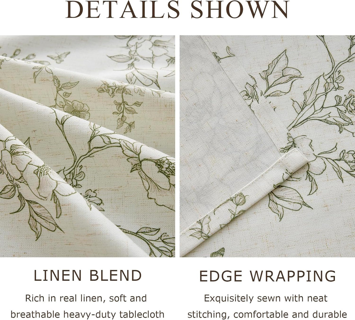 Green Floral Tablecloth Vintage French Rustic Linen Tablecloth Rectangular