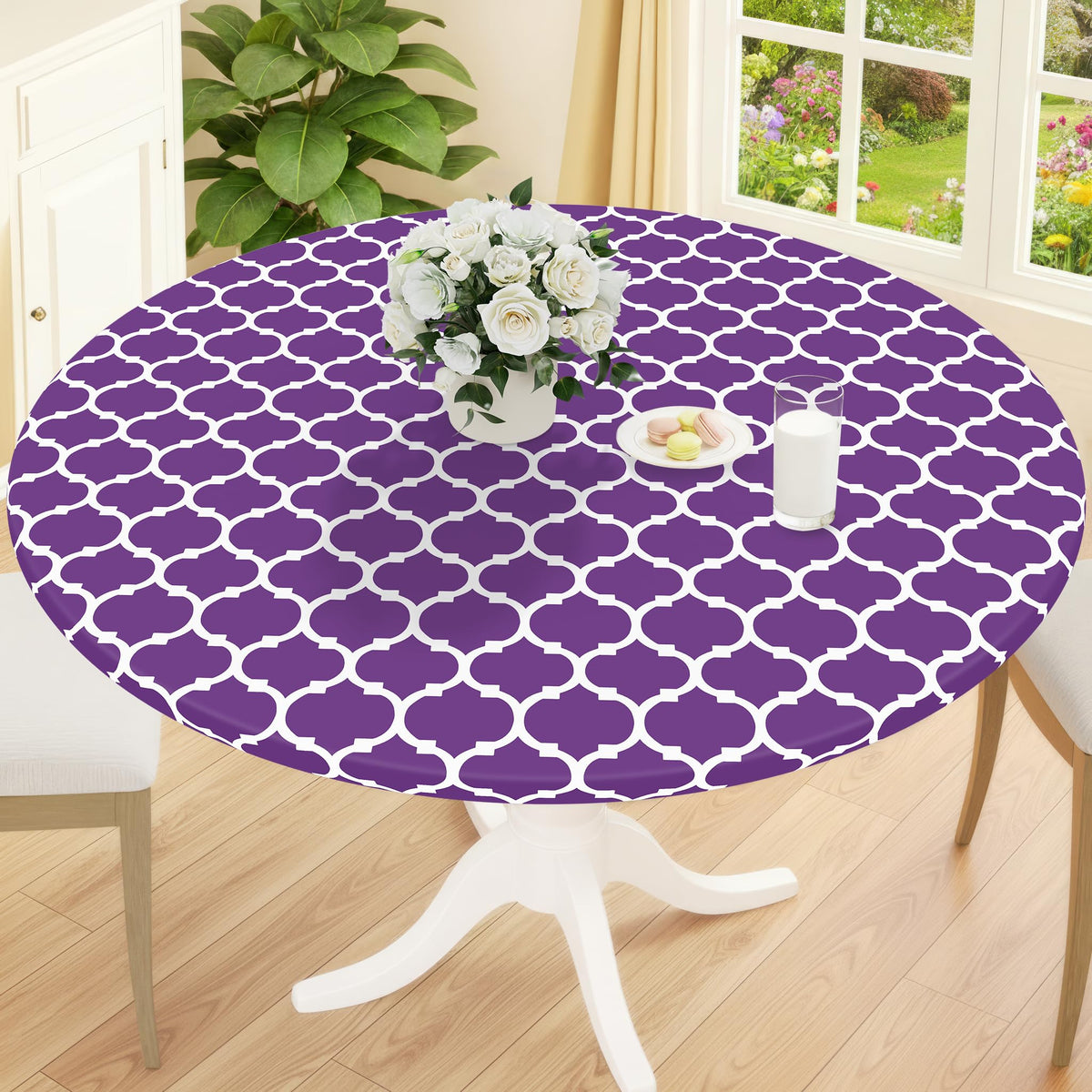 Smiry 45"-56" Round Fitted Tablecloth, Waterproof Plastic Table Cover