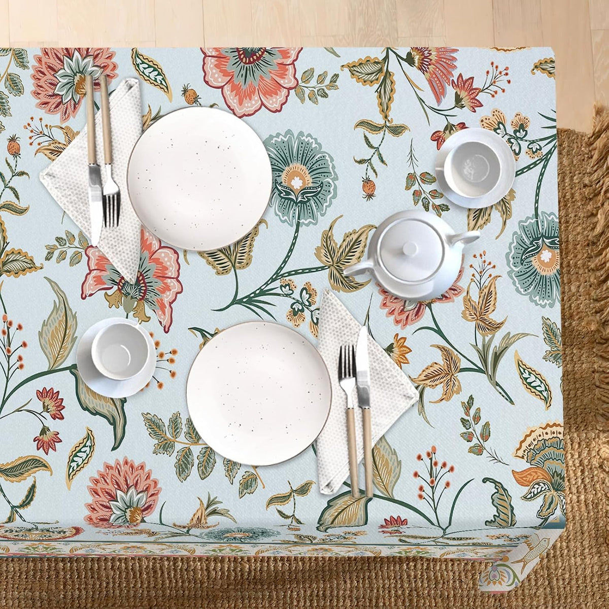 Boho Flower Bird Square Tablecloth 70 x 70 Inches