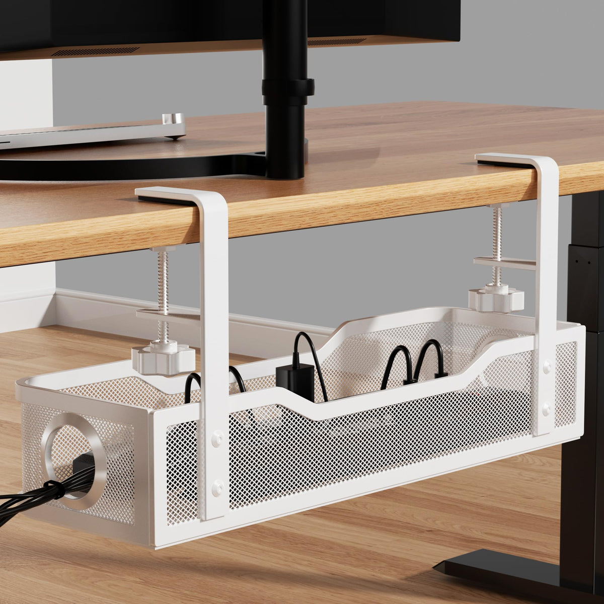 Cinati Under Desk Cable Management Tray, 13.4" Metal Cord Organizer, White