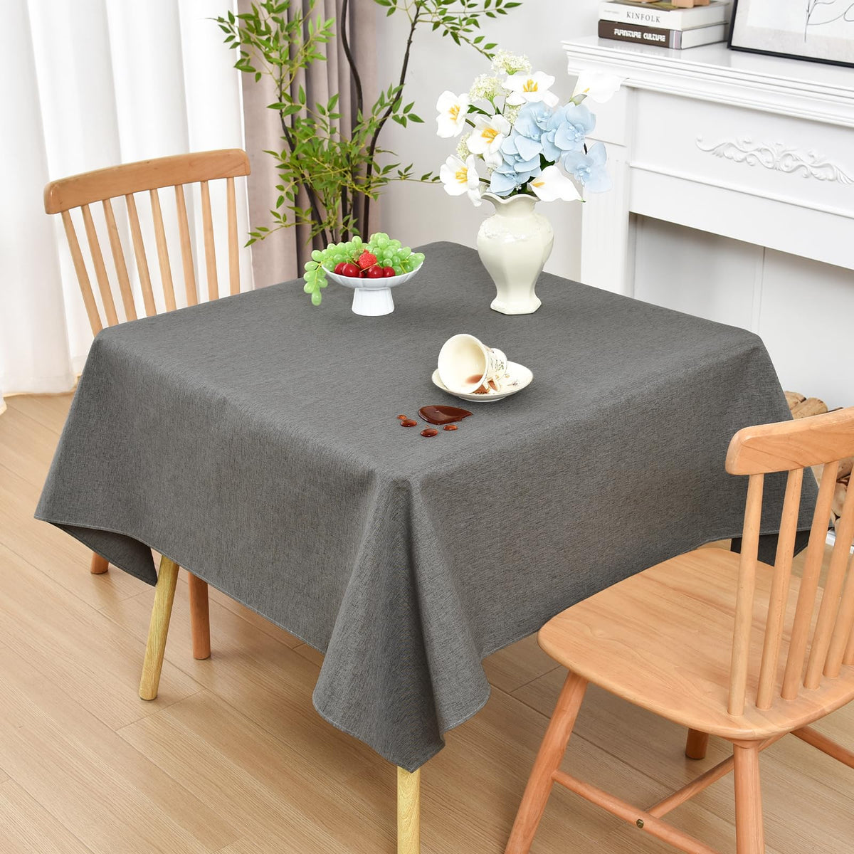 Wolkemer Oval Tablecloth 60 x 84 Inches Faux Linen Water Resistant