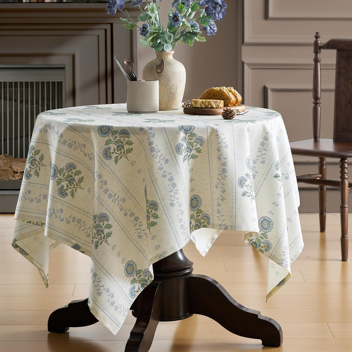 Green Floral Tablecloth Vintage French Rustic Linen Tablecloth Rectangular