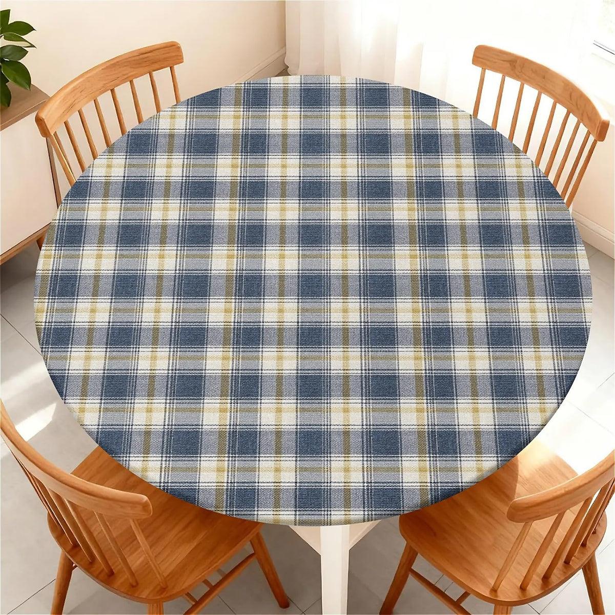 Round Fitted Tablecloth with Elastic Edge, Waterproof Stain Resistant Fabric Table Cover for 45"-48" Round Table, Indoor Outdoor Dining, Kitchen Decor, Camping, Party, Holiday, Black White Marble