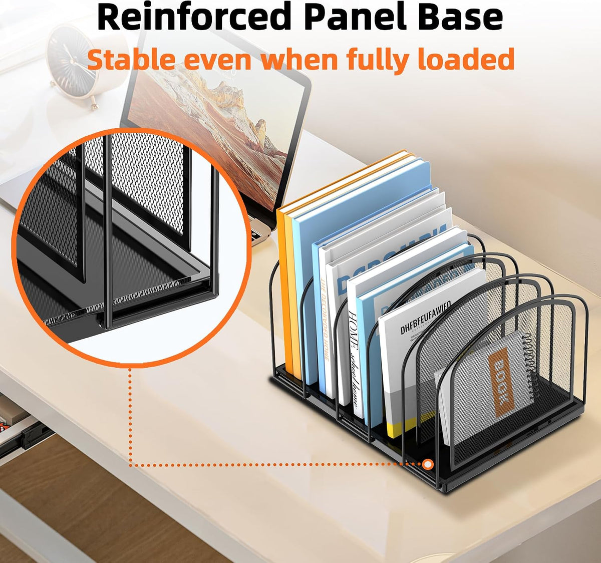 SUPEASY 5-Section Vertical File Organizer, Mesh Desk Organizer, Black